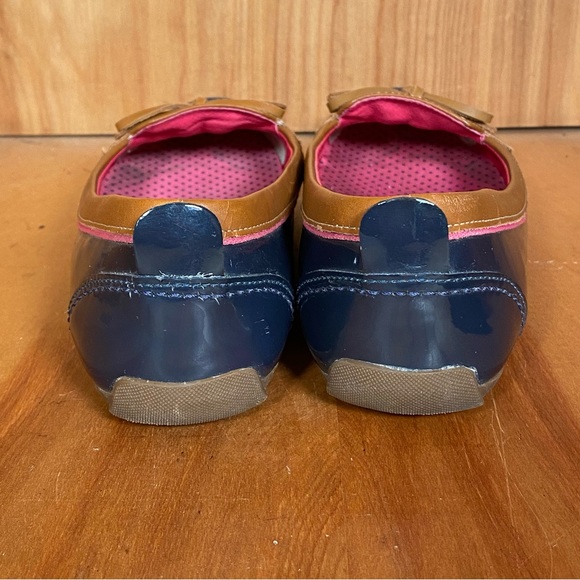 Womens 6.5 LL Bean Duck Boots Rubber Moccasins Blue Tan SEF1140 - Picture 4 of 8